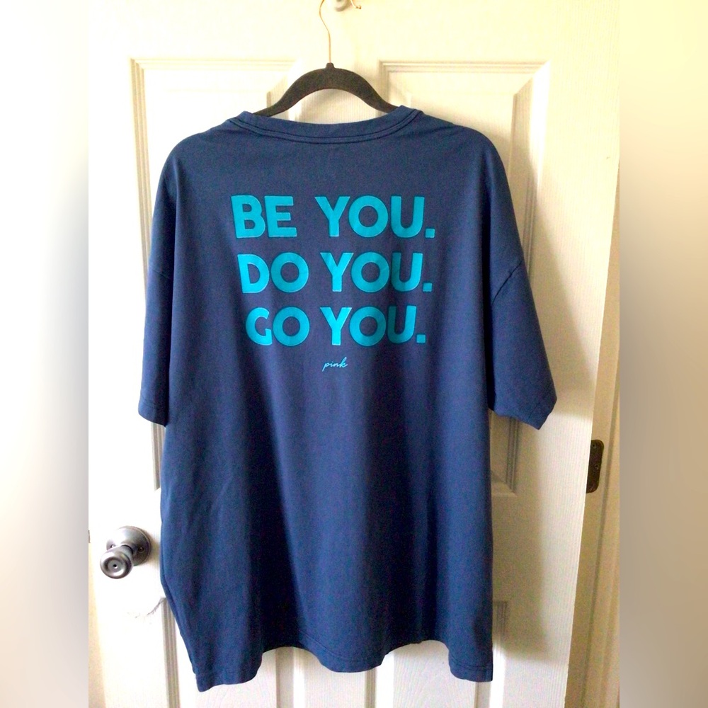 NWOT PINK Victoria's Secret Blue Short Sleeve Tee BE YOU Graphic